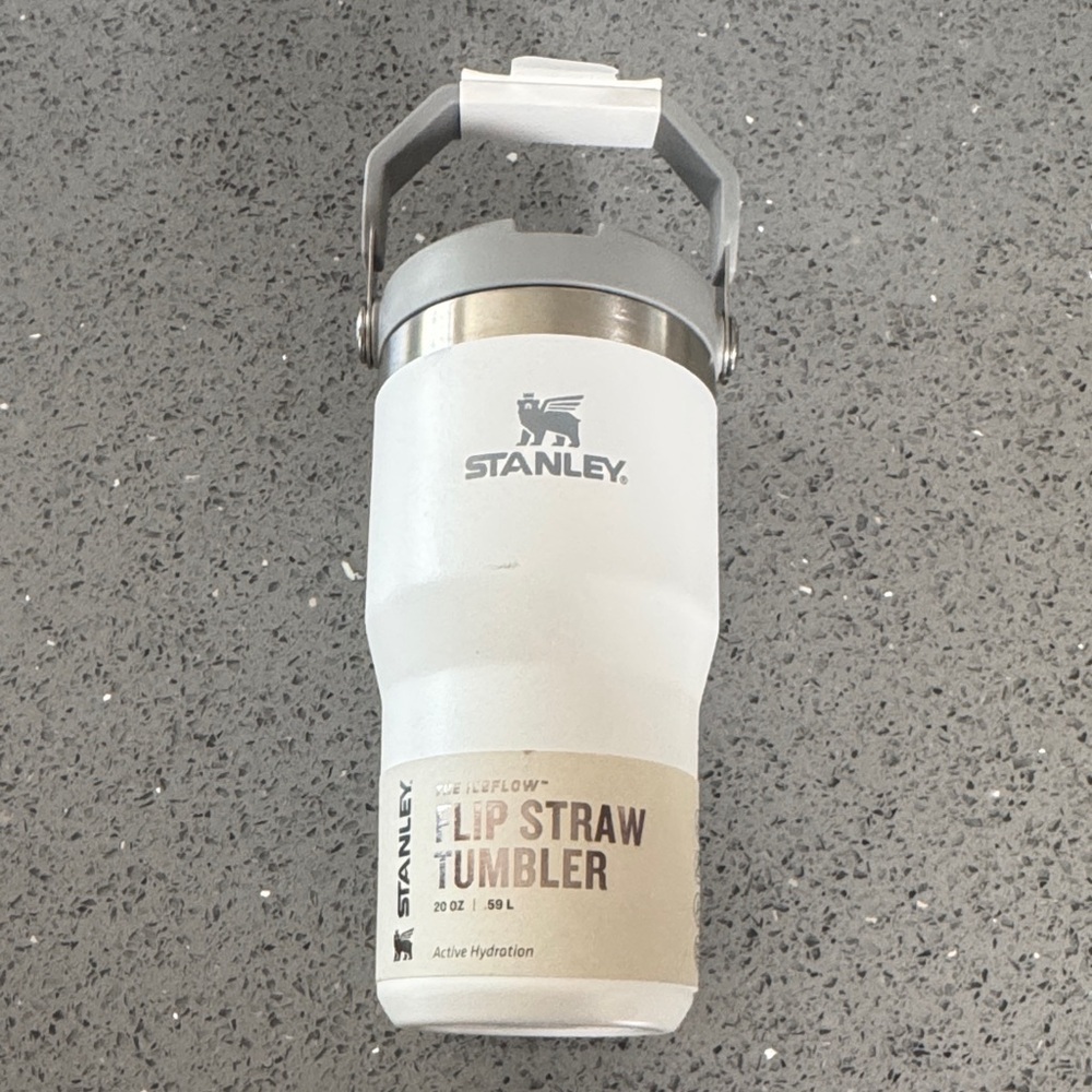 Stanley White Flip Straw Tumbler with Gray Handle